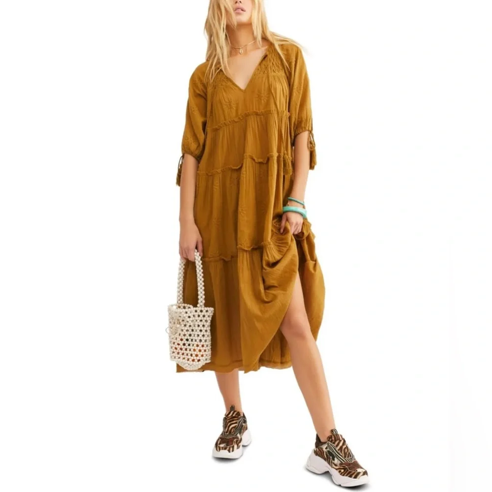FREE PEOPLE Celestial Skies Embroidered Tiered Midi Dress SIZE: XS - Picture 2 of 11